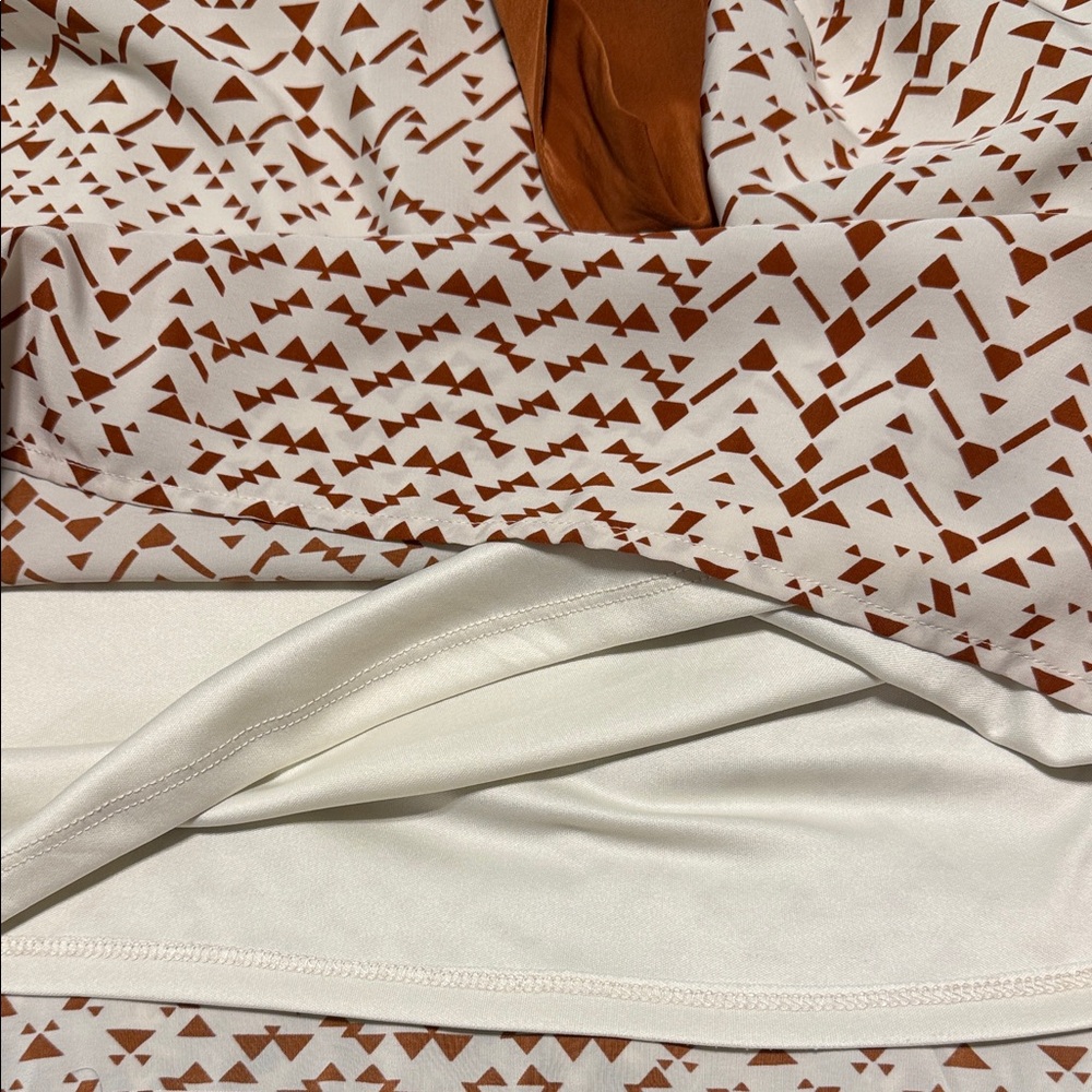 Lush Cream Mini Dress with Rust Straps and Geometric Print - Picture 6 of 7